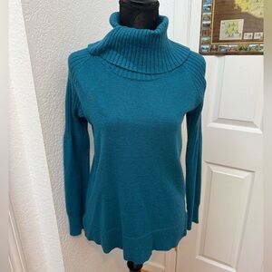 teal turtleneck sweater